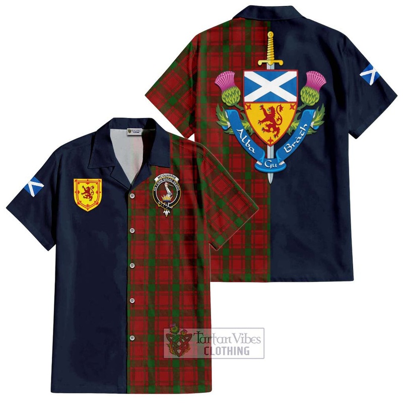 McQuary Tartan Short Sleeve Button Shirt Alba with Scottish Lion Royal Arm Half Style