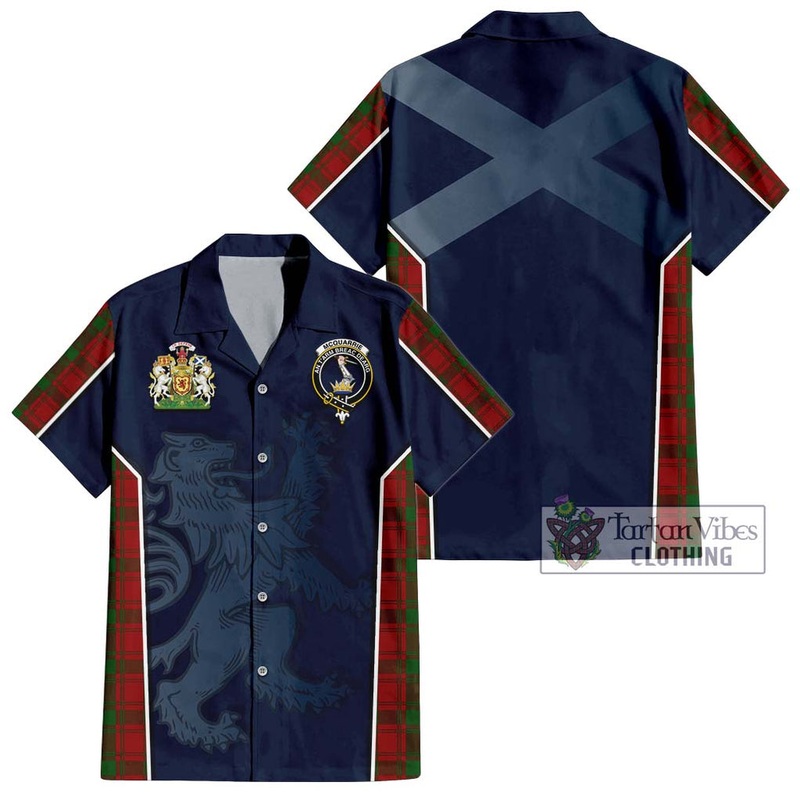 McQuary Tartan Short Sleeve Button Shirt with Family Crest and Lion Rampant Vibes Sport Style