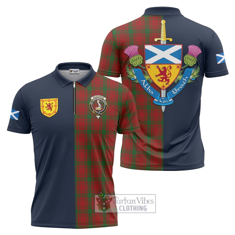 McQuary Tartan Zipper Polo Shirt Alba with Scottish Lion Royal Arm Half Style