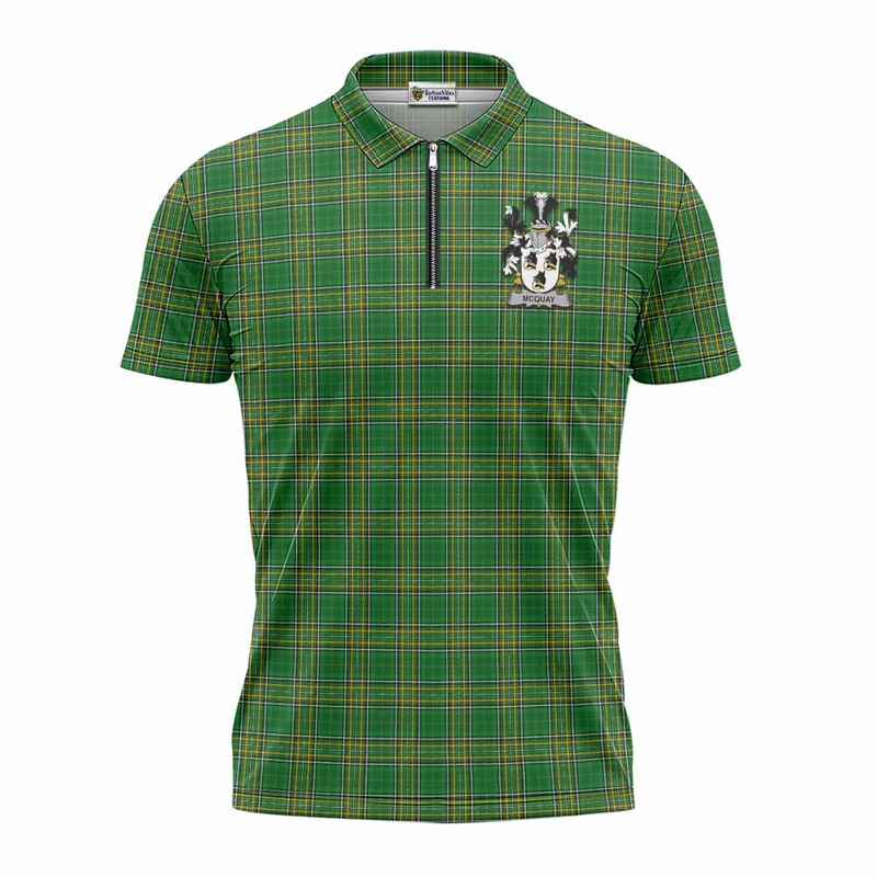 McQuay Irish Clan Tartan Zipper Polo Shirt with Coat of Arms