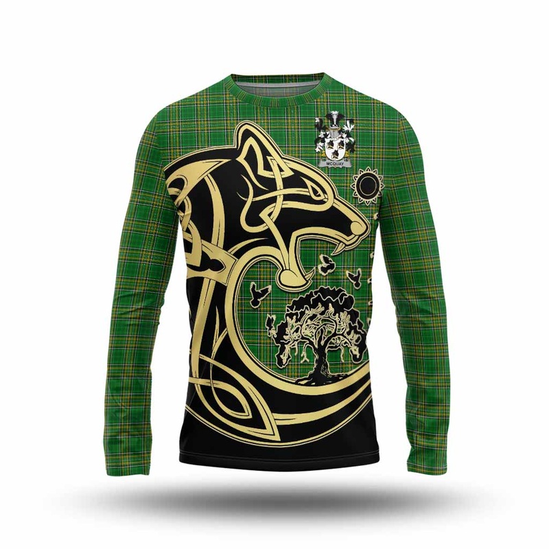 McQuay Irish Tartan Long Sleeve T-Shirt with Coat of Arms Celtic Wolf Style