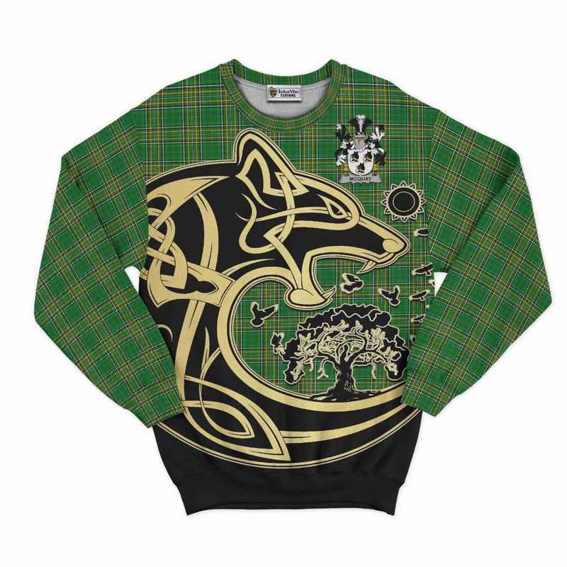 McQuay Irish Tartan Sweatshirt with Coat of Arms Celtic Wolf Style