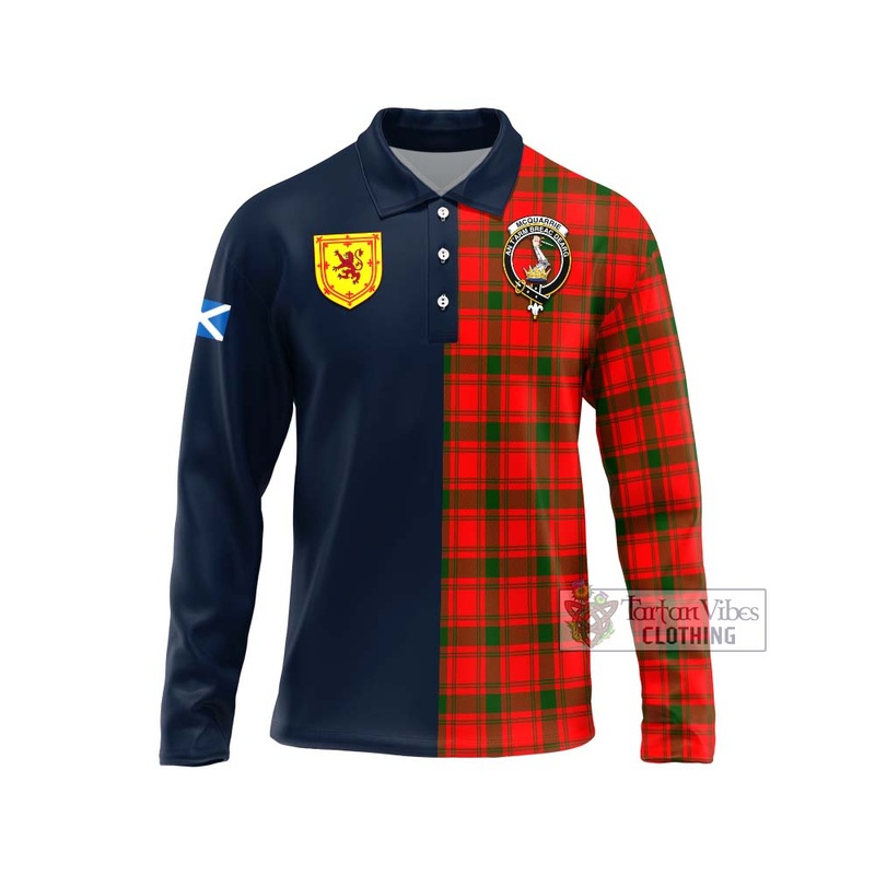 McQueary Modern Tartan Long Sleeve Polo Shirt Alba with Scottish Lion Royal Arm Half Style