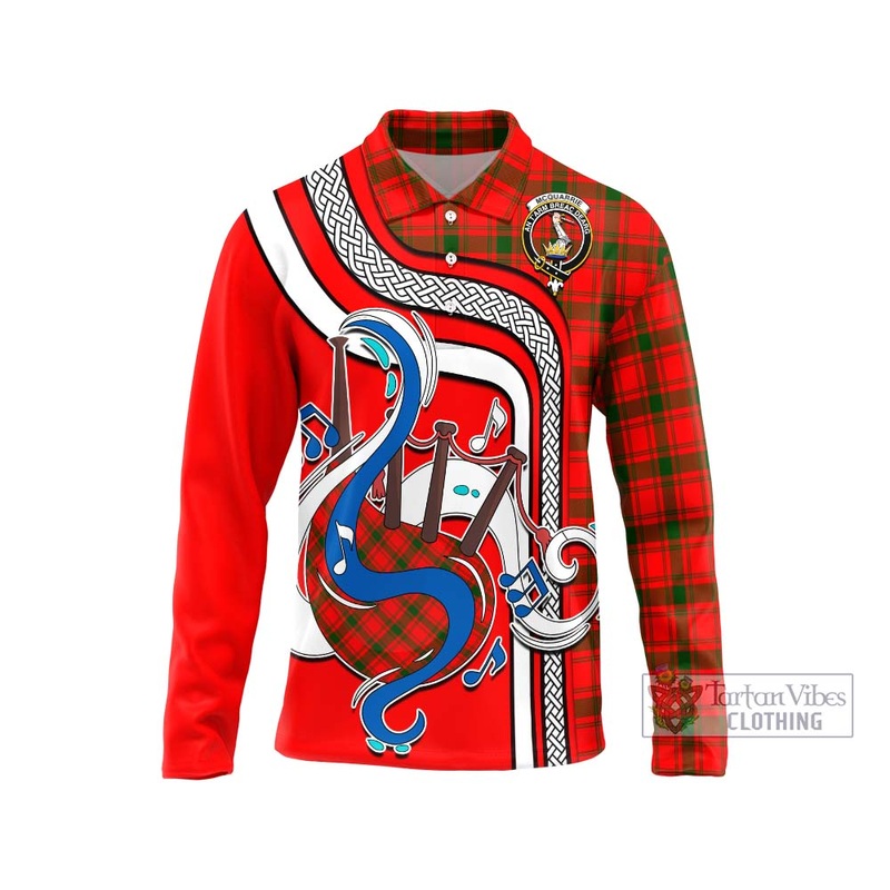 McQueary Modern Tartan Long Sleeve Polo Shirt with Epic Bagpipe Style