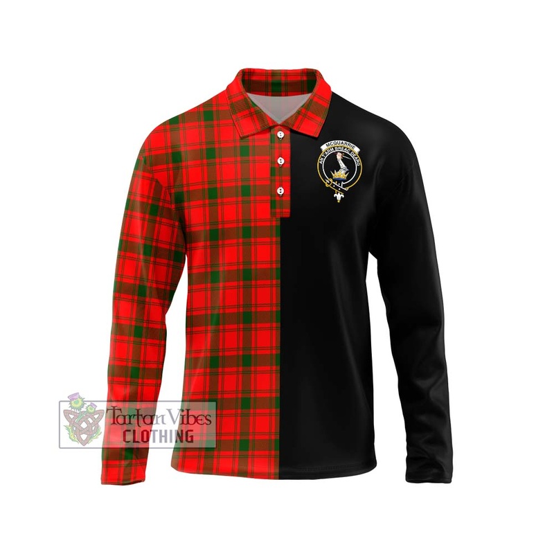 McQueary Modern Tartan Long Sleeve Polo Shirt with Family Crest and Half Of Me Style