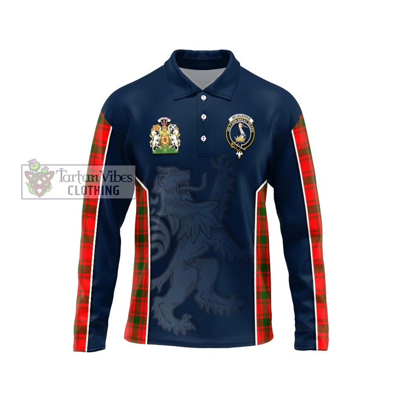 McQueary Modern Tartan Long Sleeve Polo Shirt with Family Crest and Lion Rampant Vibes Sport Style