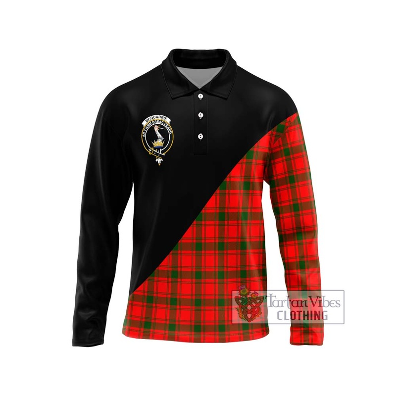McQueary Modern Tartan Long Sleeve Polo Shirt with Family Crest and Military Logo Style