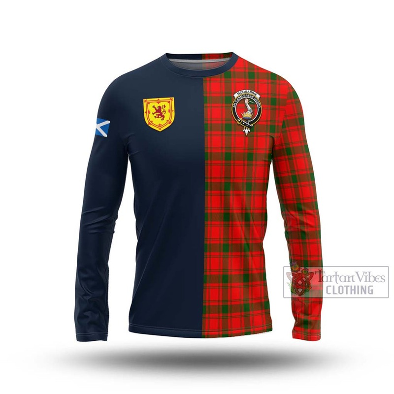 McQueary Modern Tartan Long Sleeve T-Shirt Alba with Scottish Lion Royal Arm Half Style
