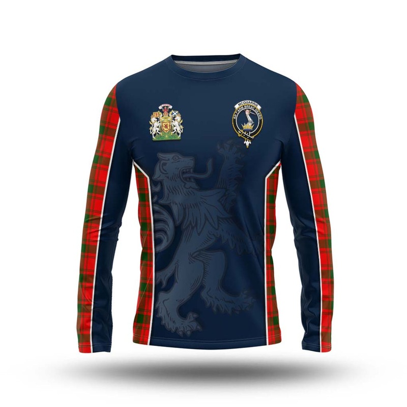 McQueary Modern Tartan Long Sleeve T-Shirt with Family Crest and Lion Rampant Vibes Sport Style