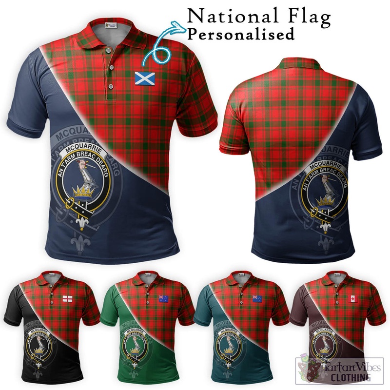McQueary Modern Tartan Polo Shirt with Personalised National Flag and Family Crest Half Style
