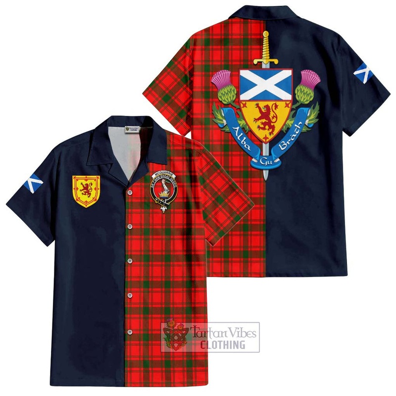 McQueary Modern Tartan Short Sleeve Button Shirt Alba with Scottish Lion Royal Arm Half Style