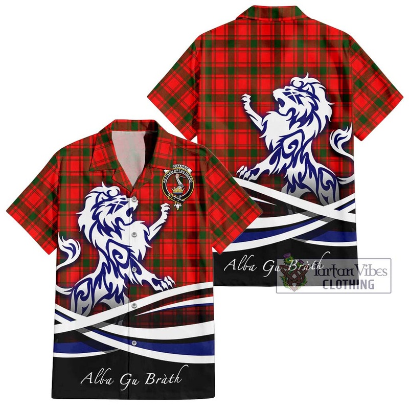McQueary Modern Tartan Short Sleeve Button Shirt with Alba Gu Brath Regal Lion Emblem