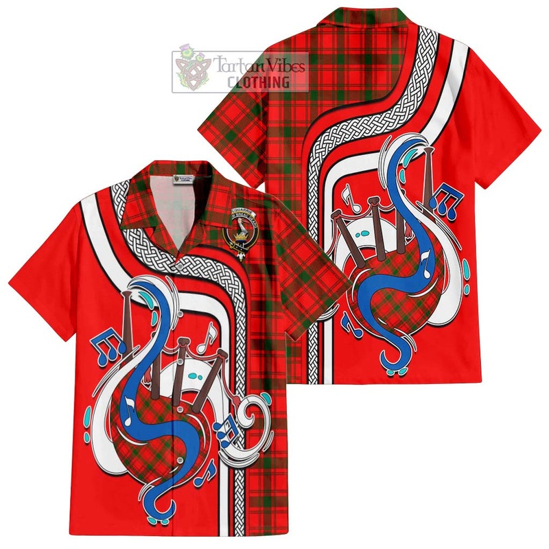 McQueary Modern Tartan Short Sleeve Button Shirt with Epic Bagpipe Style