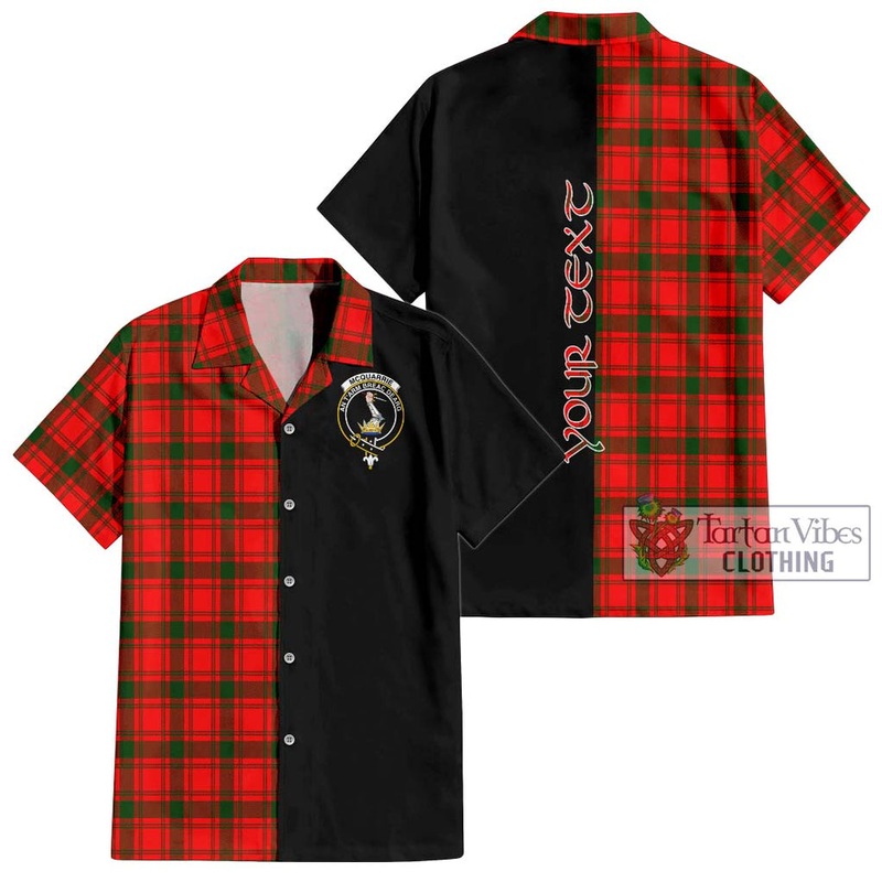 McQueary Modern Tartan Short Sleeve Button Shirt with Family Crest and Half Of Me Style