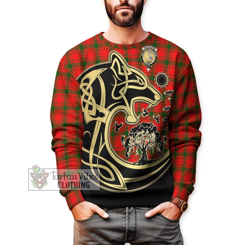 McQueary Modern Tartan Sweatshirt with Family Crest Celtic Wolf Style