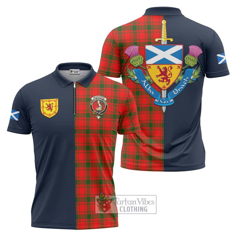 McQueary Modern Tartan Zipper Polo Shirt Alba with Scottish Lion Royal Arm Half Style