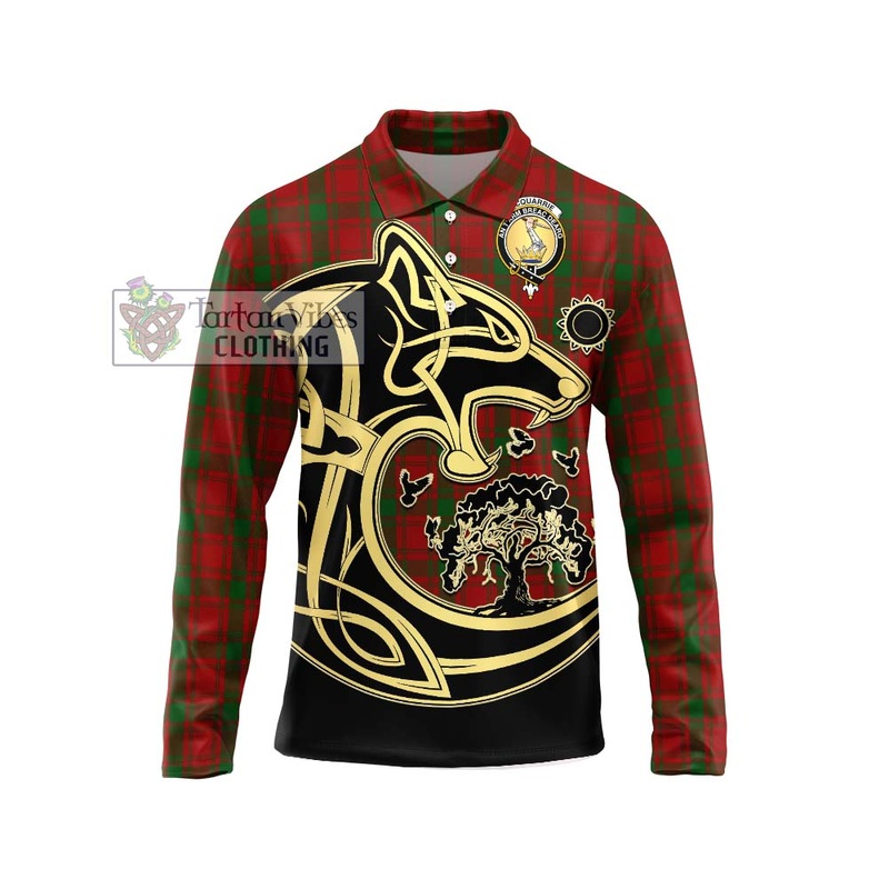 McQueary Tartan Long Sleeve Polo Shirt with Family Crest Celtic Wolf Style