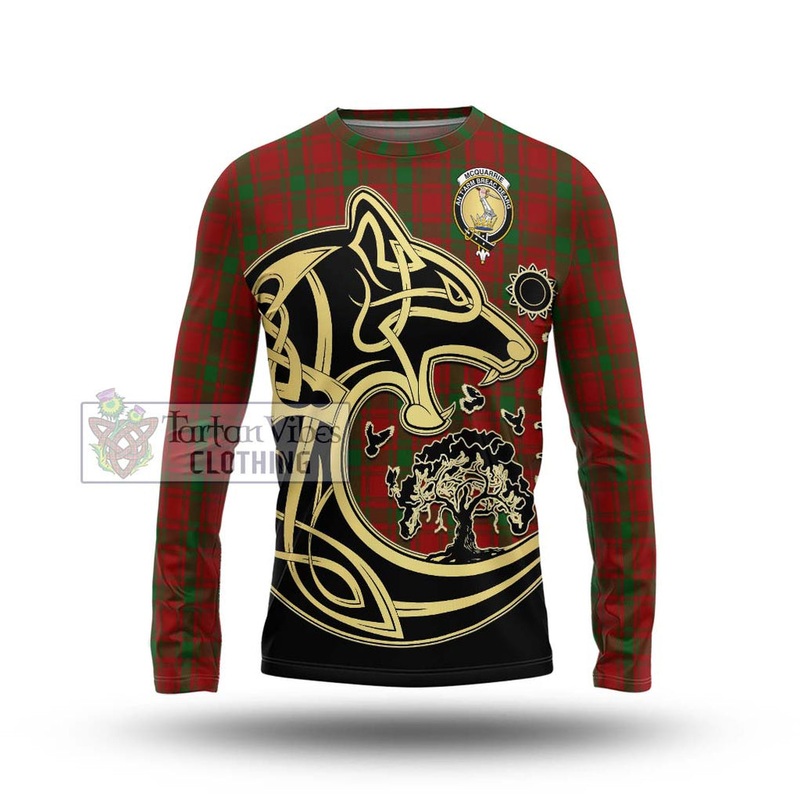 McQueary Tartan Long Sleeve T-Shirt with Family Crest Celtic Wolf Style