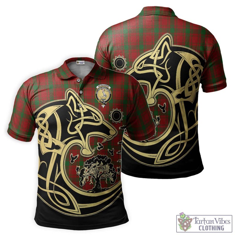 McQueary Tartan Polo Shirt with Family Crest Celtic Wolf Style