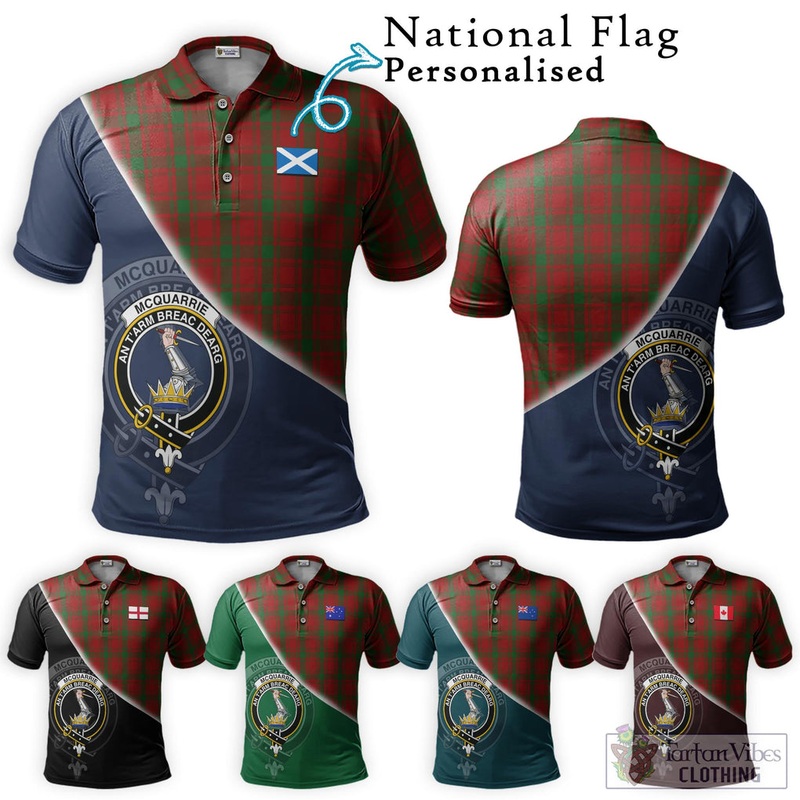 McQueary Tartan Polo Shirt with Personalised National Flag and Family Crest Half Style