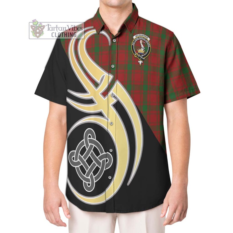 McQueary Tartan Short Sleeve Button Shirt with Family Crest and Celtic Symbol Style