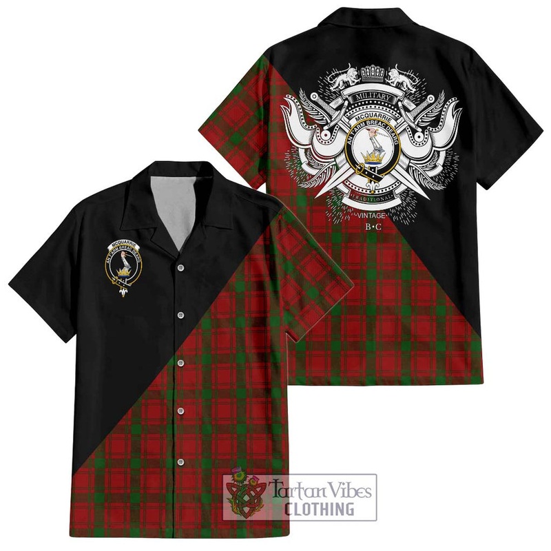McQueary Tartan Short Sleeve Button Shirt with Family Crest and Military Logo Style