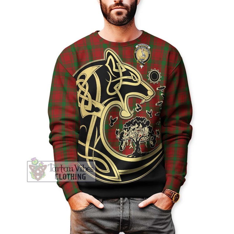 McQueary Tartan Sweatshirt with Family Crest Celtic Wolf Style