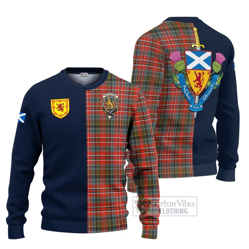 McPherson Weathered Tartan Ugly Sweater with Scottish Lion Royal Arm Half Style