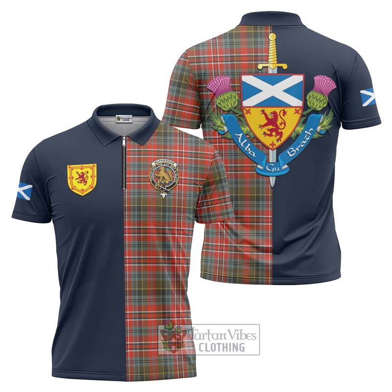 McPherson Weathered Tartan Zipper Polo Shirt Alba with Scottish Lion Royal Arm Half Style