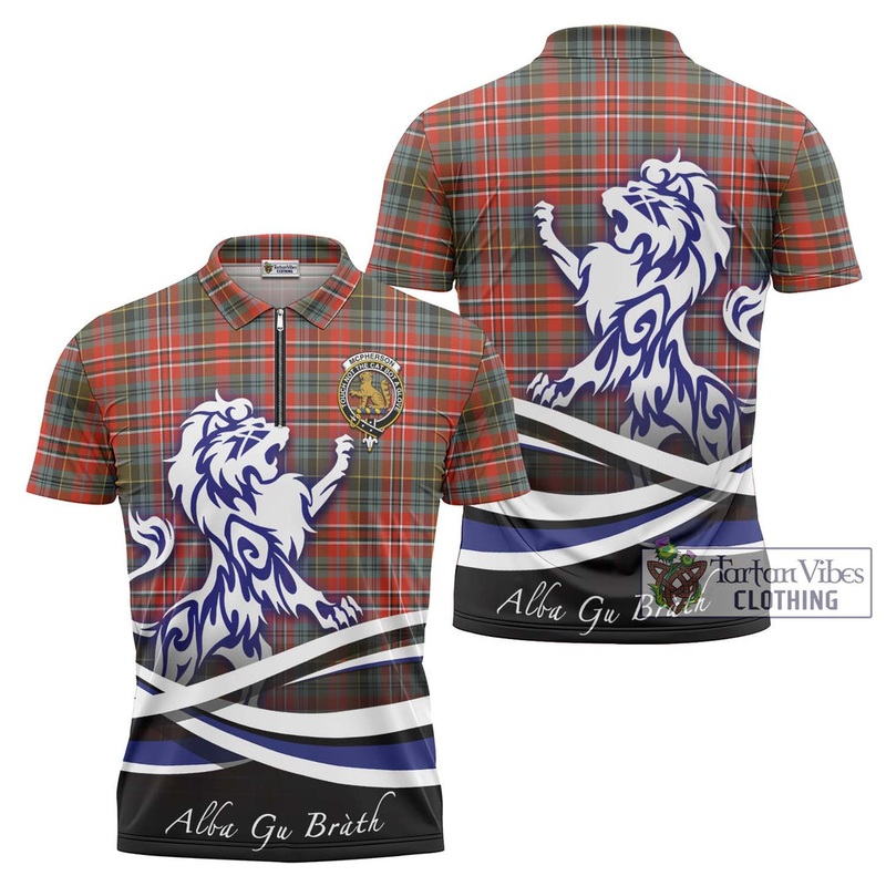 McPherson Weathered Tartan Zipper Polo Shirt with Alba Gu Brath Regal Lion Emblem