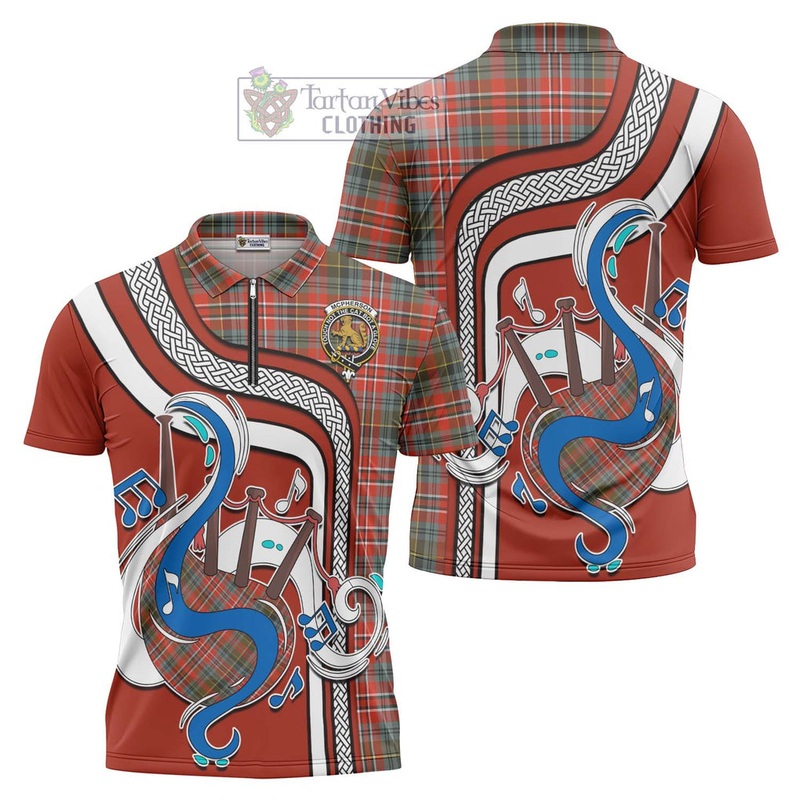 McPherson Weathered Tartan Zipper Polo Shirt with Epic Bagpipe Style