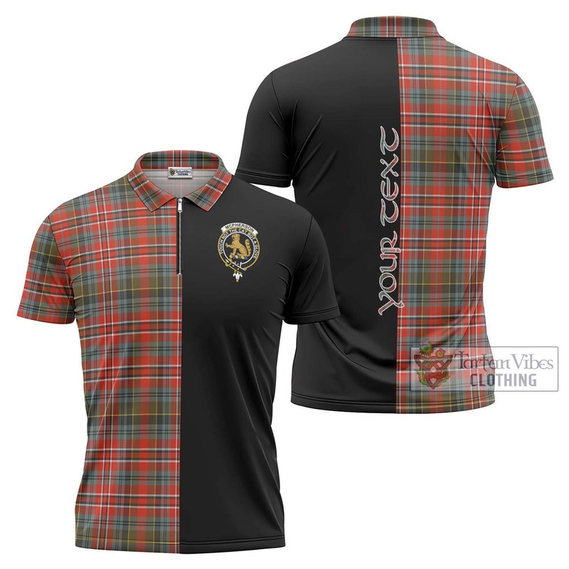 McPherson Weathered Tartan Zipper Polo Shirt with Family Crest and Half Of Me Style