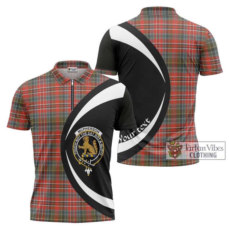 McPherson Weathered Tartan Zipper Polo Shirt with Family Crest Circle Style
