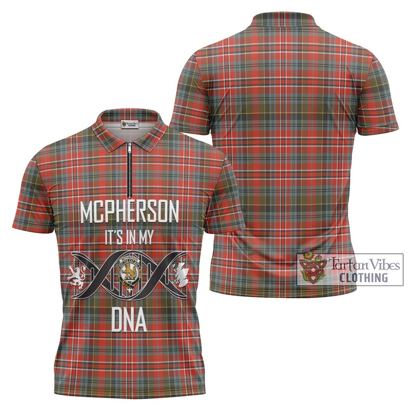 McPherson Weathered Tartan Zipper Polo Shirt with Family Crest DNA In Me Style