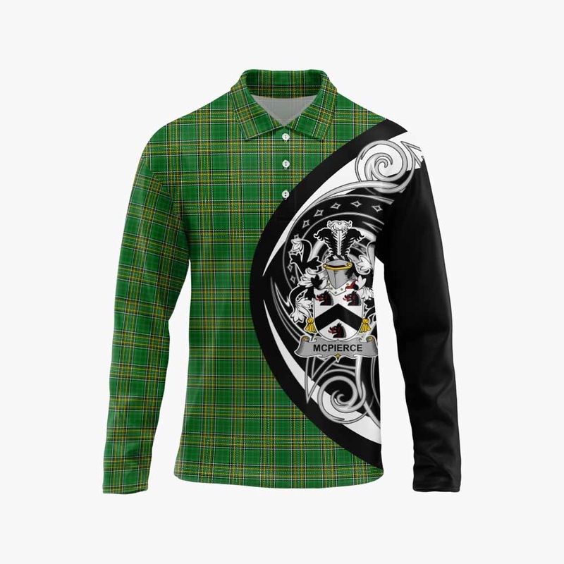 McPierce Irish Clan Long Sleeve Polo Shirt Celtic Circle Style