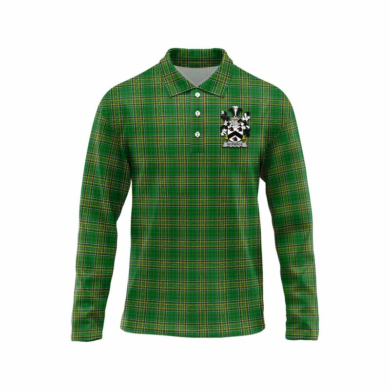 McPierce Irish Clan Tartan Long Sleeve Polo Shirt with Coat of Arms