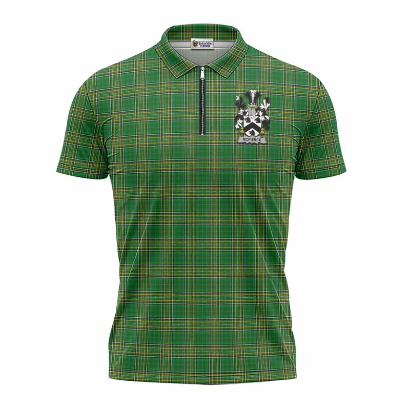 McPierce Irish Clan Tartan Zipper Polo Shirt with Coat of Arms