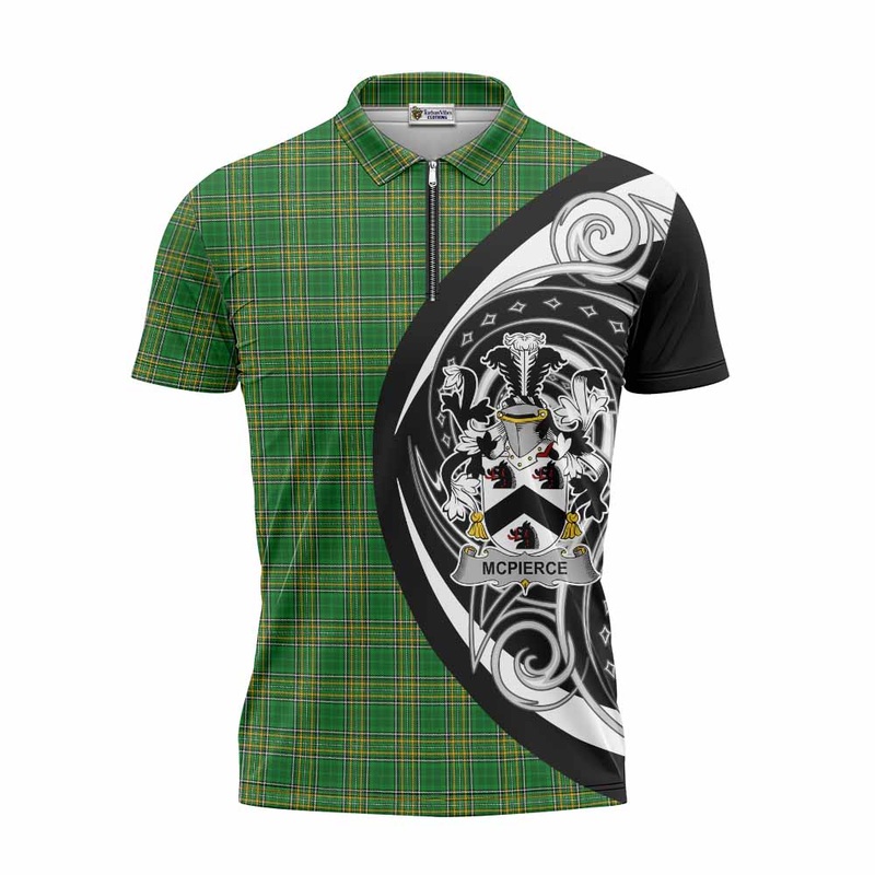 McPierce Irish Clan Zipper Polo Shirt Celtic Circle Style