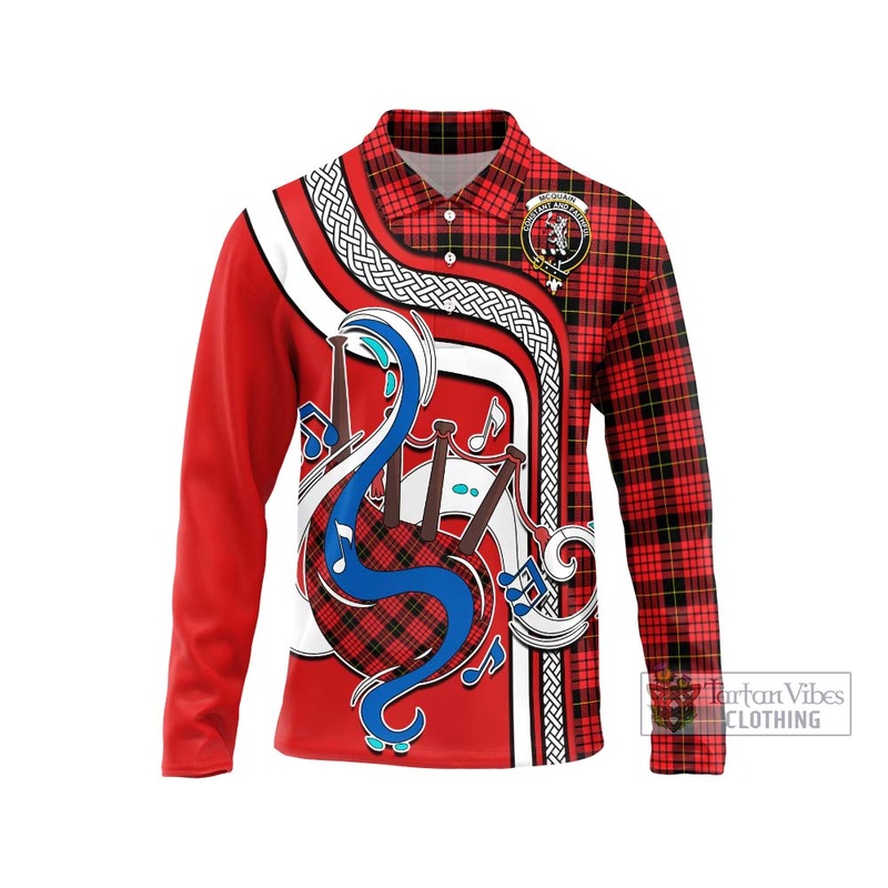 Mcquain Modern Tartan Long Sleeve Polo Shirt with Epic Bagpipe Style