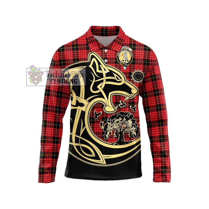 Mcquain Modern Tartan Long Sleeve Polo Shirt with Family Crest Celtic Wolf Style