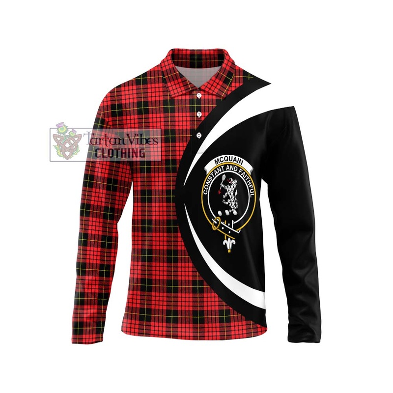 Mcquain Modern Tartan Long Sleeve Polo Shirt with Family Crest Circle Style