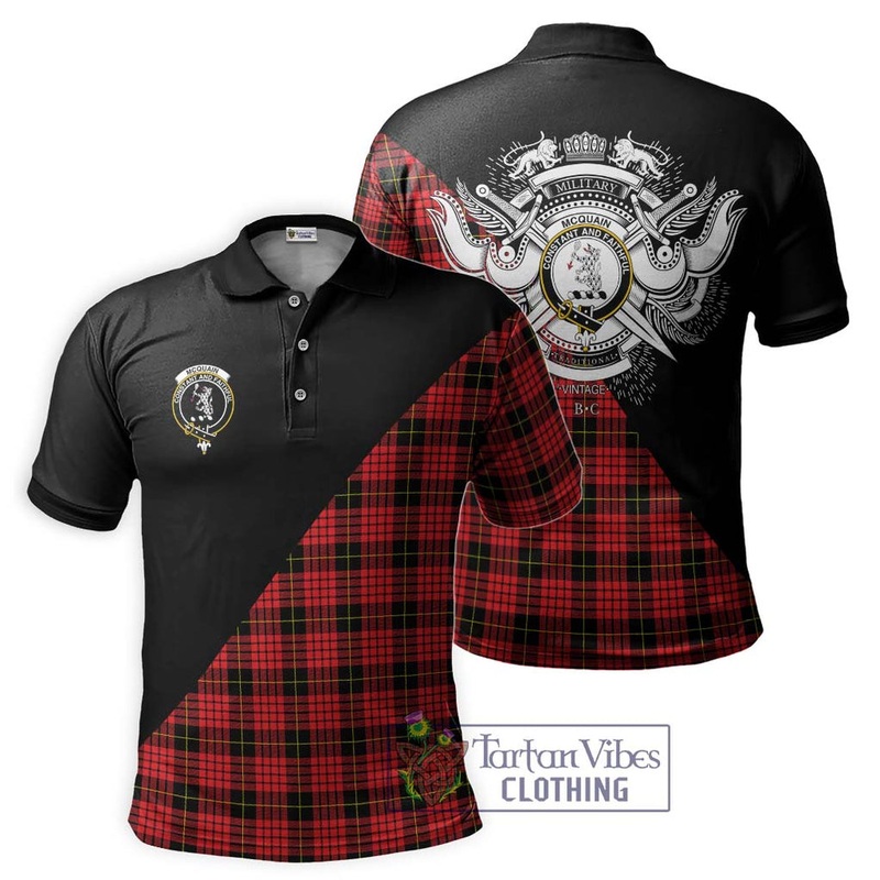 Mcquain Modern Tartan Polo Shirt with Family Crest and Military Logo Style
