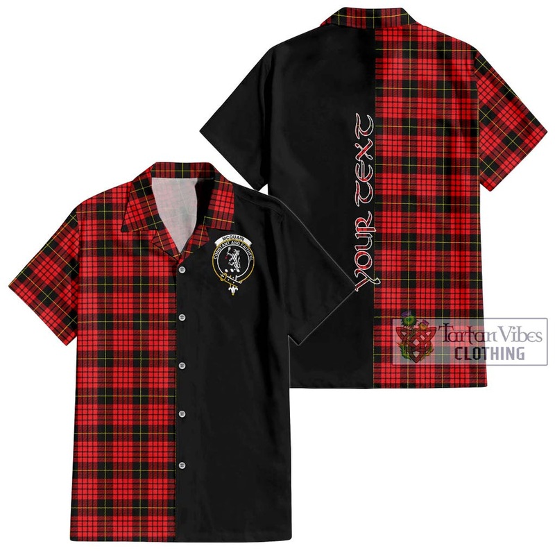 Mcquain Modern Tartan Short Sleeve Button Shirt with Family Crest and Half Of Me Style