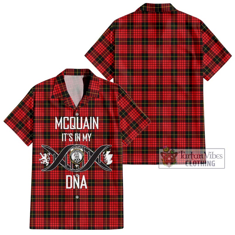 Mcquain Modern Tartan Short Sleeve Button Shirt with Family Crest DNA In Me Style
