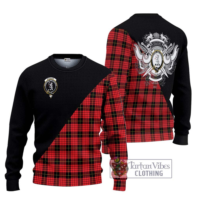 Mcquain Modern Tartan Ugly Sweater with Family Crest and Military Logo Style