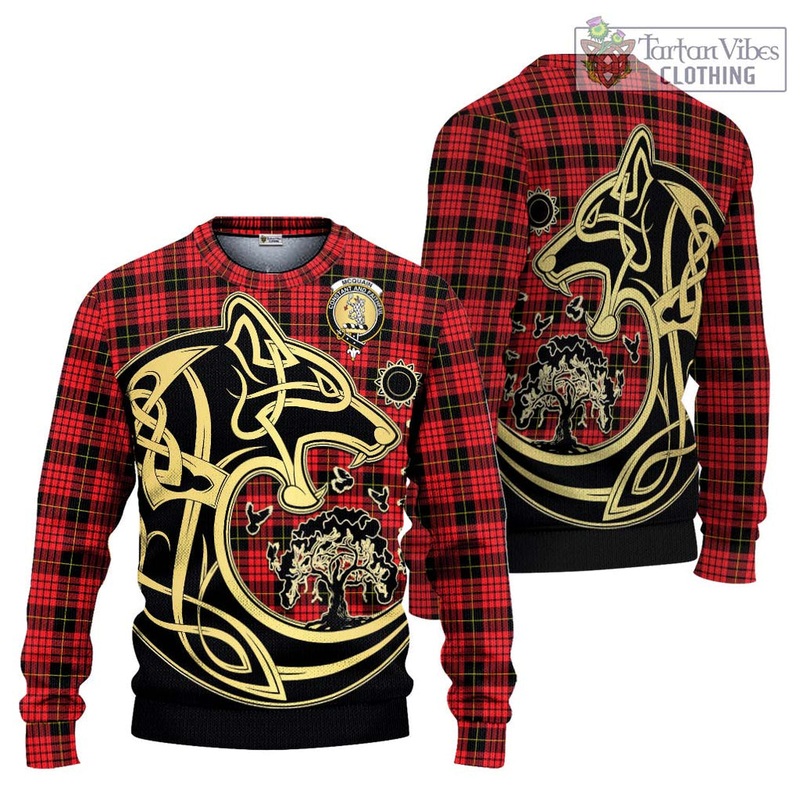 Mcquain Modern Tartan Ugly Sweater with Family Crest Celtic Wolf Style
