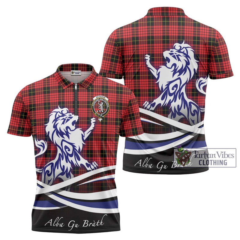 Mcquain Modern Tartan Zipper Polo Shirt with Alba Gu Brath Regal Lion Emblem