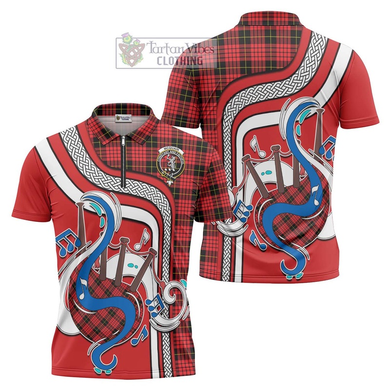 Mcquain Modern Tartan Zipper Polo Shirt with Epic Bagpipe Style