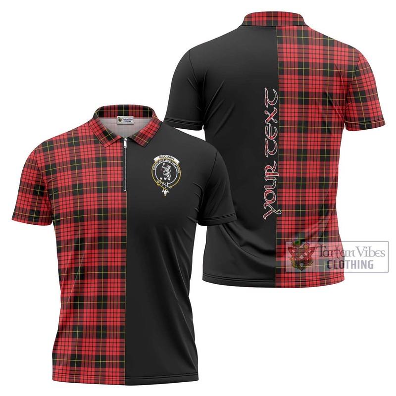 Mcquain Modern Tartan Zipper Polo Shirt with Family Crest and Half Of Me Style