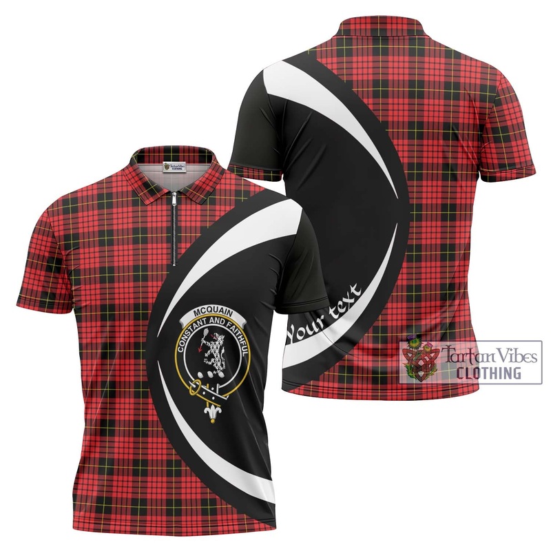 Mcquain Modern Tartan Zipper Polo Shirt with Family Crest Circle Style